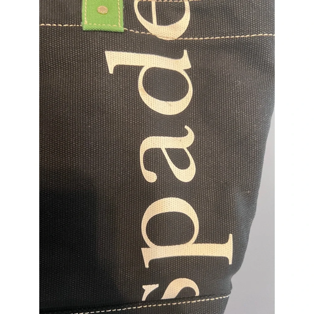 Kate Spade New York Canvas Tote Bag Black With Green Handles Bold Logo Chic